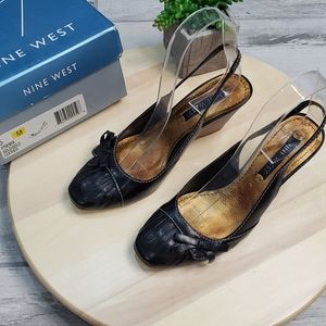 NINE WEST Wedge Sandals Size 5 Brown Leather